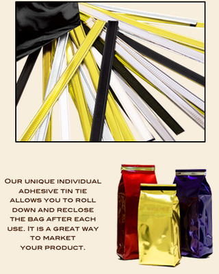 Tin Tie Coffee Packaging Bags With One Way Valve , Sealable Plastic Bags