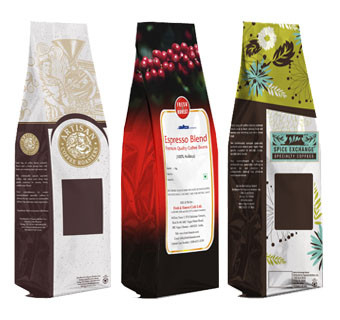 Standup Zip Lock Coffee Packaging Bags Quad Seal / Coffee Bag with Valve Gravure Printing