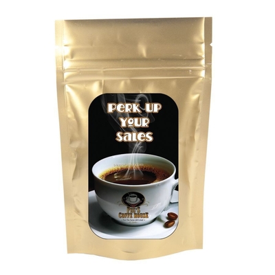 Standup Zip Lock Coffee Packaging Bags Quad Seal / Coffee Bag with Valve Gravure Printing
