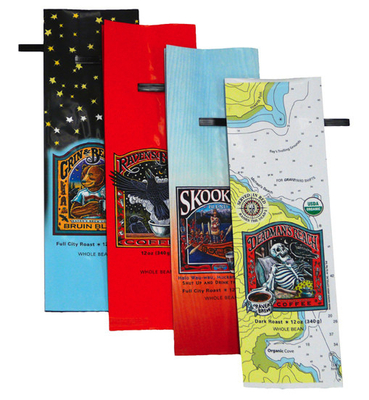 Color Printed Coffee Plastic Packaging Bag with Reusable Tin-Ties / Polypropylene Liners